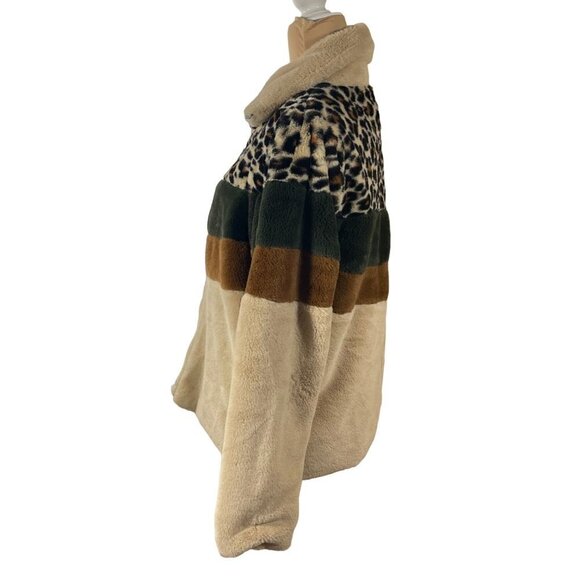 Altar'd State Bomber Jacket Faux Fur Animal Print Brown Tan Full Zip L Large - Picture 2 of 9